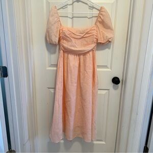 O.P.T. Peach Leaf Print River Midi Dress Size Medium